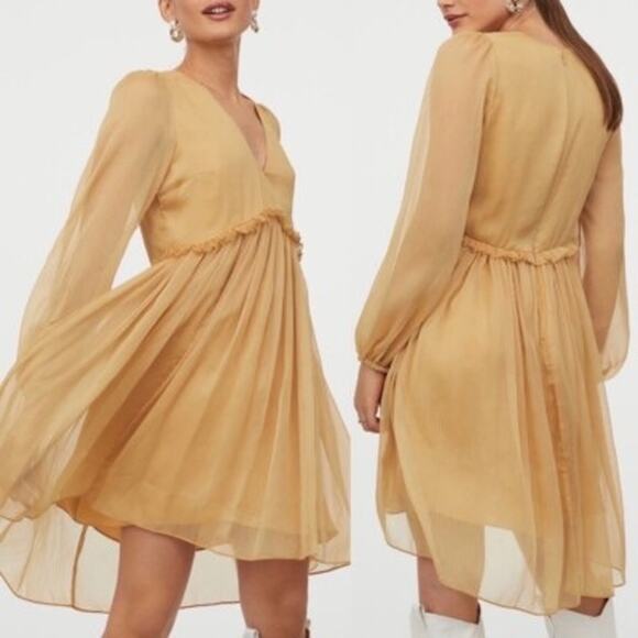 H&M Chiffon Ruffle Mini Dress Hi-Low Hem Medium - Picture 1 of 10